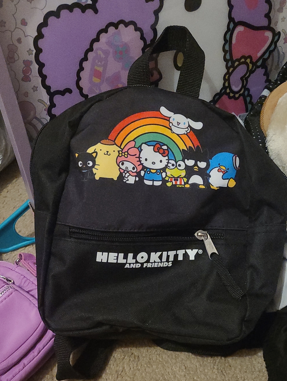 Hello Kitty Black Backpack with Rainbow and Characters